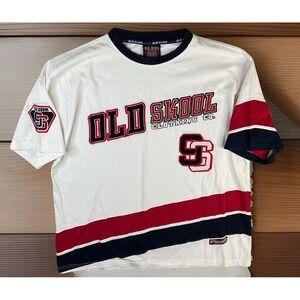 Vintage Old Skool T-Shirt Y2K Embroidered Logos‎ Retro Short Sleeve Men Sz L